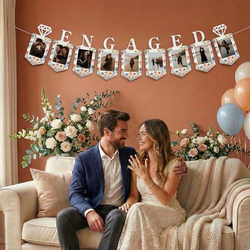 Image of KatchOn, Large Engaged Banner for Pictures - 10 Feet, No DIY | Engagement Photo Banner for Engagement Party Decorations | Just Engaged Decorations, Picture Frames for Anniversary Decor, Wedding Decor