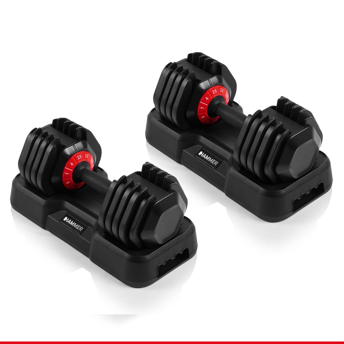 HAMMER Hanteln StrongLock 4.0 Smartes Hantelsystem mit Gewichtsverstellung durch einfaches Drehen (2 x 25 kg)