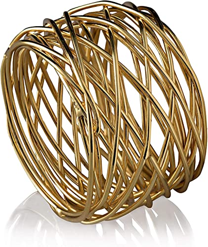 Kaizen Casa Handmade Gold Round Mesh Napkin Rings Holder for Dinning Table Parties Everyday, Set of 6 (Gold, 6) - Image 2