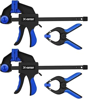 X-COTEC 6-Inch/155mm Clamps Woodworking, Ratchet Bar Clamp Set 4PC, Quick Release Woodworking Clamps, One Handed Wood Clamps, Ideal for DIY Projects, 2-Pack Blue