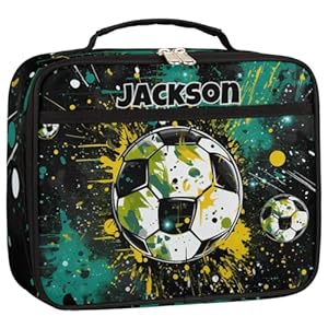 Custom Name Lunch Box Insulated Soft Bag for Kids, Soccer Spot Graffiti Watercolor Personalized Insulated Lunch Bag, Reusable Meals Tote Lunchbox for School Picnic Travel