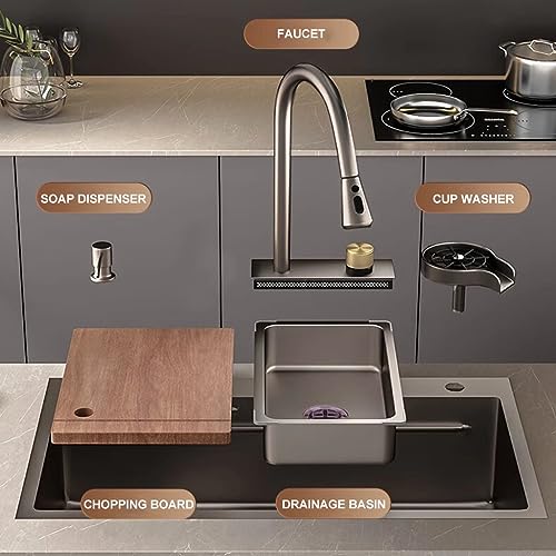 Évier cascade en acier inoxydable haut de gamme avec robinet rétractable