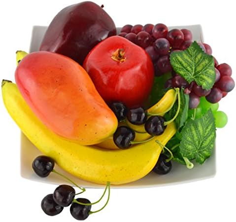 JEDFORE Mixture of Artificial Apple Banana Cherries Mango Grape Lifelike Simulation Realistic Fake Fruit for Home Decoration