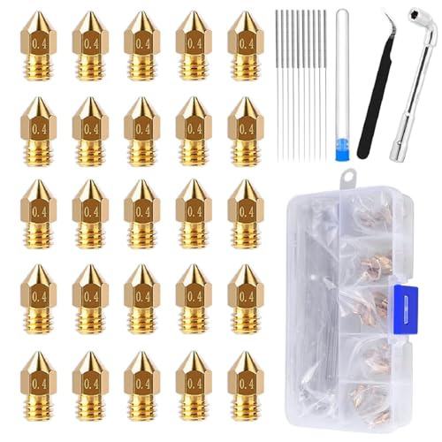 Comgrow Lot de 25 buses MK8 Ender 3 V2 0,4 mm,buses Hotend en laiton avec boîte de rangement pour outils de bricolage pour Creality Ender3/Ender3 Pro/Ender 3 Max/5 Pro/Ender3 S1/Ender3 Neo/CR10