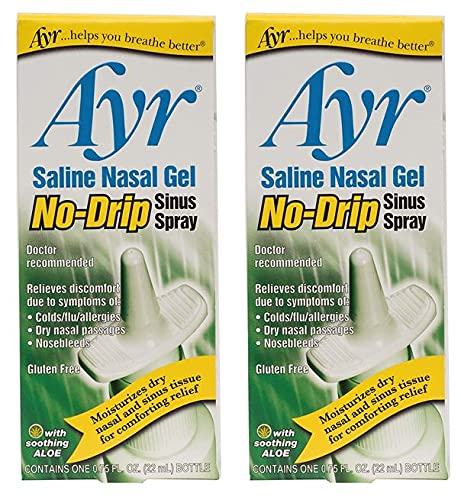 Ayr Saline Nasal Gel No-drip Sinus Spray with Soothing Aloe Vera, 0.75 Ounce Spray Bottle, 2 Count