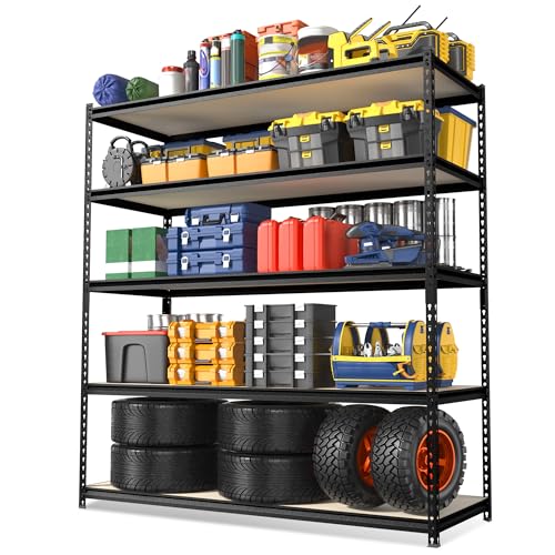 WORKPRO 5-Tier Metal Garage Shelving, 48”W x 24”D x 72”H, Adjustable Storage Rack, Heavy Duty Shelf with Particle Board, 2500 lbs Load Capacity (Total) for Garage, Basement, Warehouse, Kitch