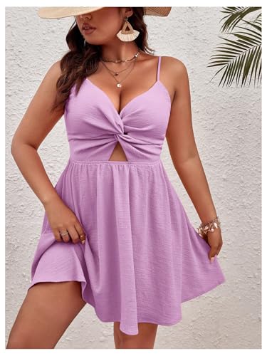 Image of Floerns Women's Plus Size Cut Out Twist Front Sleeveless Flare Hem Cami Dress