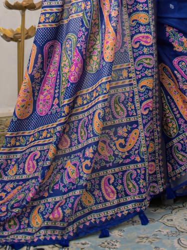 Image of SIRIL Women's Printed Silk Saree with Zari Border & Tassels