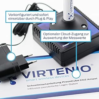 PreonCube CO2 Ampel CO2 Messgerät Raumluft 360° Ampel, Sensoren für CO2, Temperatur, Luftfeuchtigkeit, aktivierbarer Warnton, WLAN, 34cm, Made in Germany
