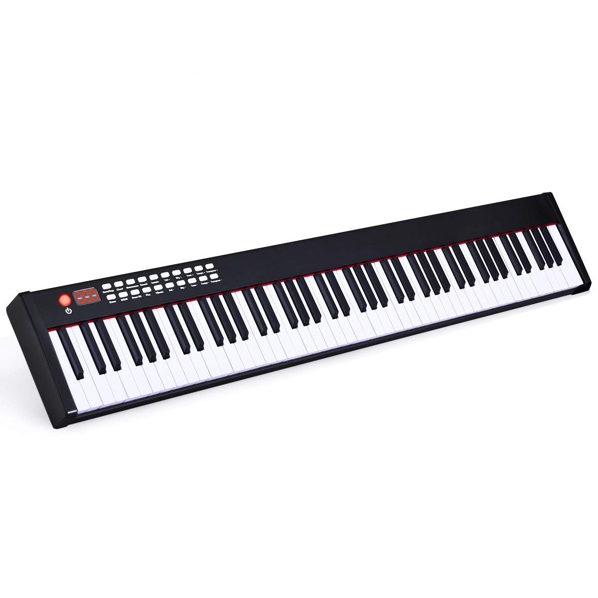 GYMAX Tastiera Elettronica 88 Tasti, 128 Ritmi e 128 Suoni, Pianoforte Digitale Portatile con Funzione di Insegnamento, Interfaccia USB, Borsa, Pedale di Sustain, per Bambini 3 Anni+ (Nero)