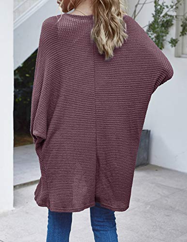 Cardigã feminino de manga morcego longa, frente aberta, de malha, grande, leve, de lã de ovelha, Rox