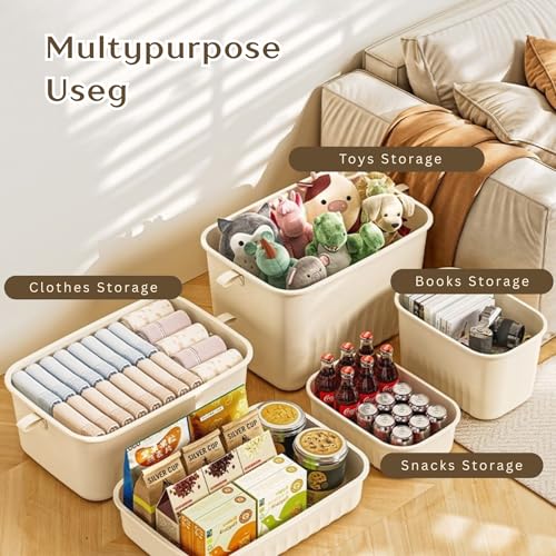 Image of HoopVool Multi Purpose Plastic Storage Bins Stackable Organizer Boxes with Lids, Stackable Crates for Home & Kitchen, items like books, clothes, snacks, toys. (Pack of 1, Medium - 24 X 16 X 14.5 CM)