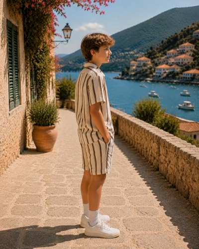 Image of Cakaner Tween Boys Summer Clothes 2 Piece Short Sleeve Graphic T-Shirt and Shorts Casual Outfit Set Size 7-14
