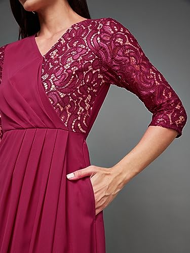 Image of Miss Chase Women's V-Neck Three-Quarter Sleeve Self-Designed Wrap Maxi Georgette Dress