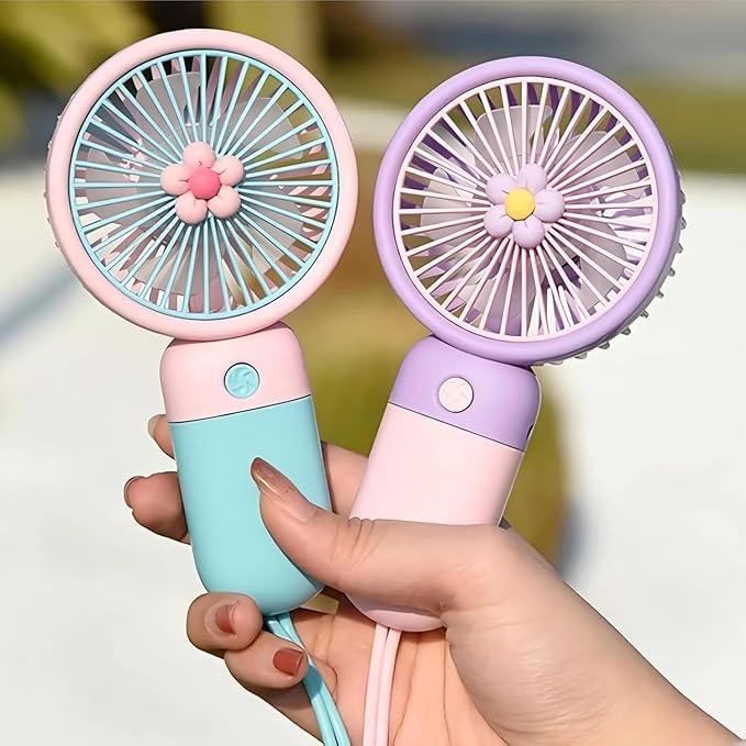 Image of Premium Mini Korean Portable USB Fan - Rechargeable 1200mAh Battery, Up to 6 Hours Working Time, 3-Speed Modes, Low Noise, Compact & Lightweight with USB Cable (Random Color)