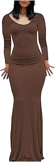 2025 - Vestido de mujer de color sólido con cuello en V, manga larga, sexy, sin espalda, corte estrecho, vestido largo Vestidos de mujer Mike