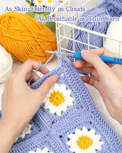 Image of Coopay Yarn for Crocheting Knitting, Crochet Yarns, 2 x 1.76oz - 120yds - 60% Cotton 40% Acrylic Blend Yarns, Granny Square Blanket Yarn (Blue Purple)