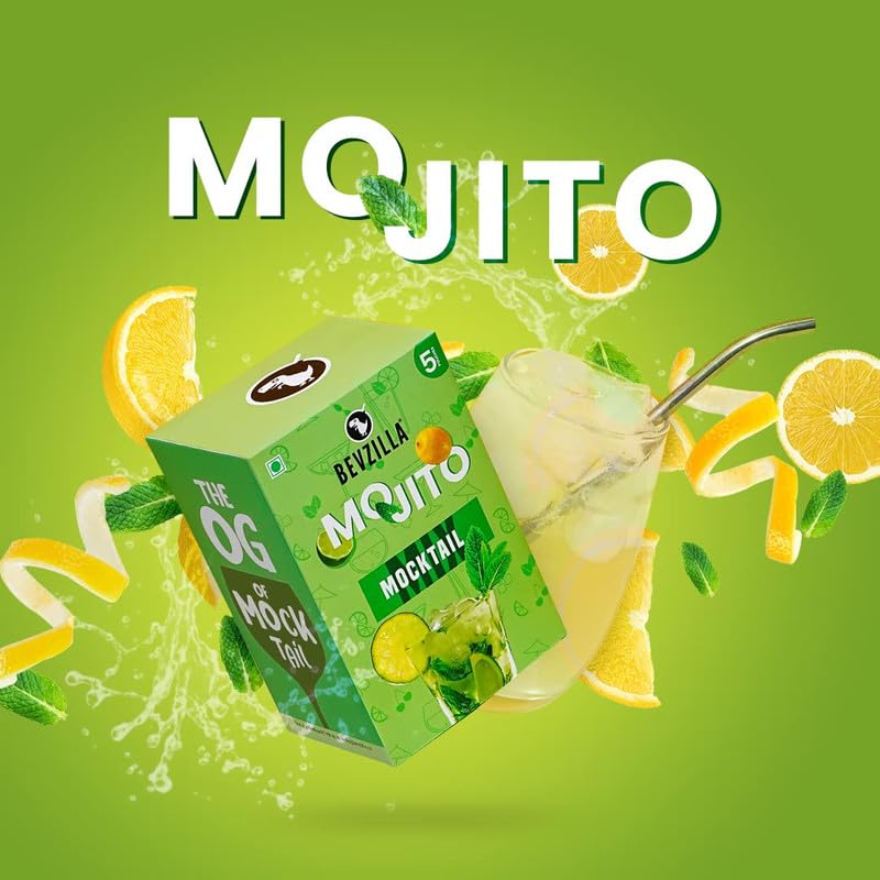 Image of Bevzilla Mocktail Mixer Powder - Watermelon Martini & Mojito Combo (10 Servings) | Non-Alcoholic, Low-Calorie, Instant | Makes 5 Refreshing Drinks | Easy, Effortless Party Mocktails