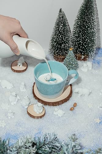 Image of DIHOclub Skiing Polar Bear Ceramic Cup Hidden Animal Inside Mug Cute Cartoon Handmade Figurine Mugs,Holiday and Birthday Gift for Coffee Milk Tea Lovers,12 OZ(Blue White)