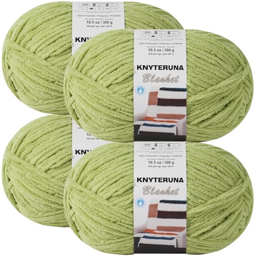 Image of #6 Super Bulky Blanket Yarn for Crocheting - 4 Skeins(Each 10.5oz /300g, 220yds /201m), Chunky Chenille Thick Plush Big Soft Yarn for Crocheting Knitting Blankets, Lemon Lime