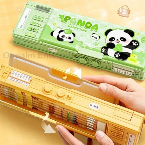 Image of Multifunctional Geometry Lock Pencil Box for Kids, Students, Boys & Girls, Magnetic & Passworld Lock Compass Box, Creamy Bear Theme School Return Gifts (Sweet Cream Bear)