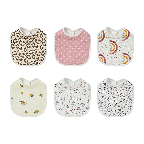 Image of JIAHANG Baby Muslin Bandana Drool Bibs for Boys Girls Saliva Towel Set 6PCS for Teething and Drooling Multi-Use Scarf Bibs