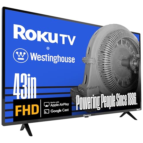 Westinghouse Roku TV - 43 Inch Smart TV, 1080P FHD Television with Wi-Fi Connectivity and Mobile App, Flat Screen, Bluetooth, Compatible with Apple AirPlay, Alexa and Google Assistant