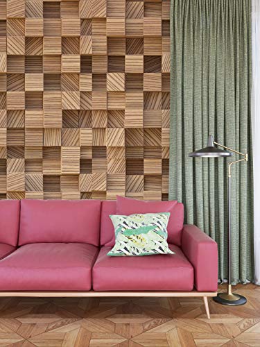 Image of DWELLSINDIA 3D Wood Cubes Self Adhesive Wallpaper Peel & Stick, Waterproof, Scratch Resistant, Laminated (41cm x 244cm, Brown)