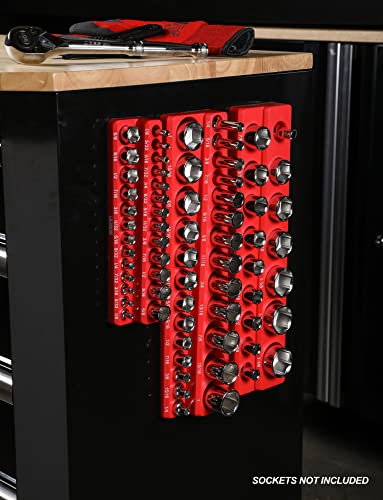 Image of ARES 60035 3-Pc 1 /4,3 /8,1 /2-In Red /Green SAE Magnetic Socket Organizer
