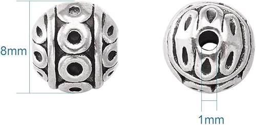 Miniatura 6 de Craftdady 20 cuentas espaciadoras redondas de plata antigua de 0.315 in de metal tibetano para hacer joyas agujero 0.039 in