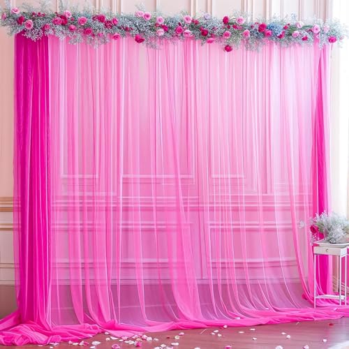 Image of 2pcs Backdrop Decoration Net Tulle Large Size, Nylon Made, Reusable, Soft, Wrinkled Free, 8 x 5 ft Each, Cabana Tent Party Decoration Items for Birthday, Anniversary (Pink)