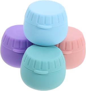 4 piezas Tarros de Silicona Reutilizables con Tapa Hermética Envases Vacíos para Cosméticos y Cremas Frascos Pequeños para Viaje Colores Azul Rosa Morado y Verde
