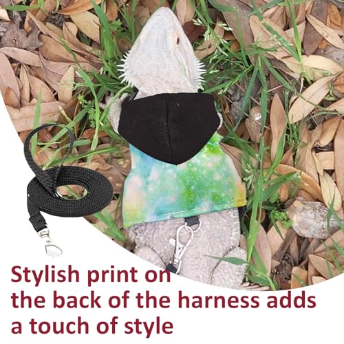 Image of Bearded Dragon Lizard Hoodie Leash Suit Reptile pet Outdoor Chest Harness Chameleon Squirrel Leash Hooded Clothes Suitable for Bearded Dragon Lizard Reptiles(Black hat)