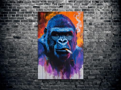 Tableau gorille fumant impression sur toile premium avec cadre