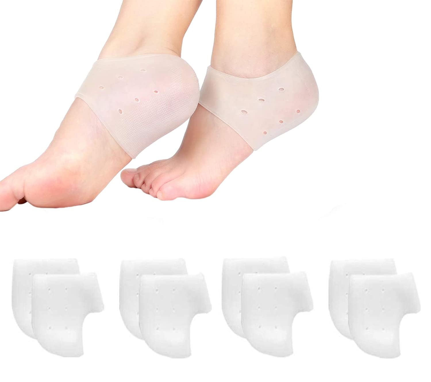 KhaznaKhazna Silicone Heel Cups - 4 Pairs of Heel Protectors for Pain Relief, Cracked Heels, Spurs and Fasciitis, Unisex Gel Heel Pads, Perfect Stocking Stuffers for Men and Women