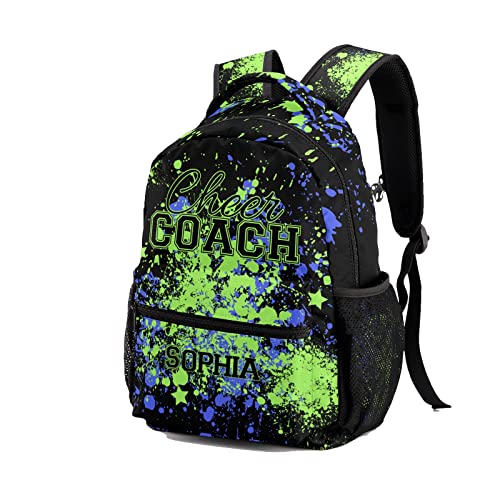 Watercolor Cheerleader Cheer Coach Blue Green Backpack Personalized Waterproof Casual Daypack Gift for Holiday Birthday2