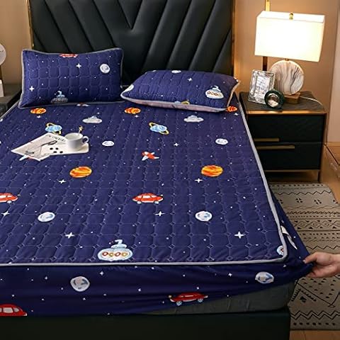 BAJIN spannbettlaken bettlaken 150x200+25cm gesteppter Matratzenschoner, praktischer Matratzenschutzbezug aus Polyester/Baumwolle-Mischgewebe Cover