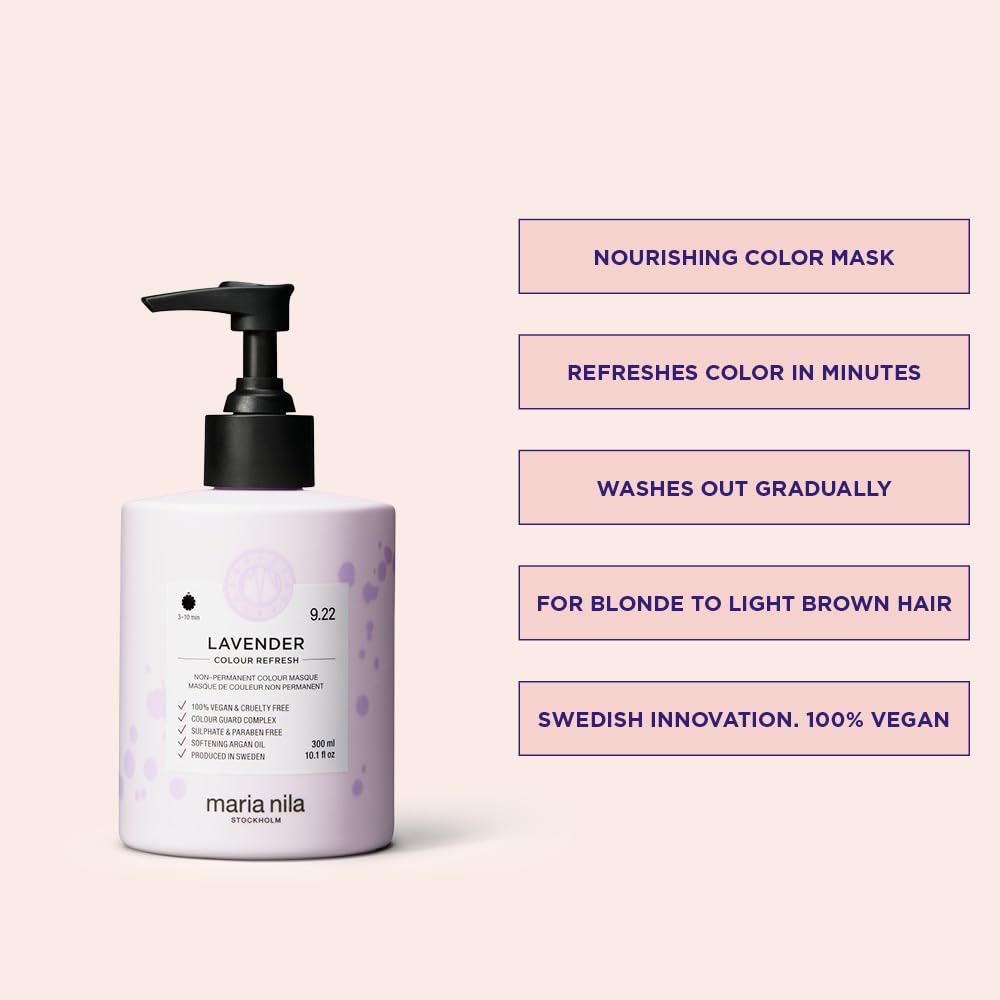 Maria Nila Colour Refresh Lavender 300 ml Masque Capillaire Violet Pigments Semi-Permanents Végan Sans Sulfate Parabène