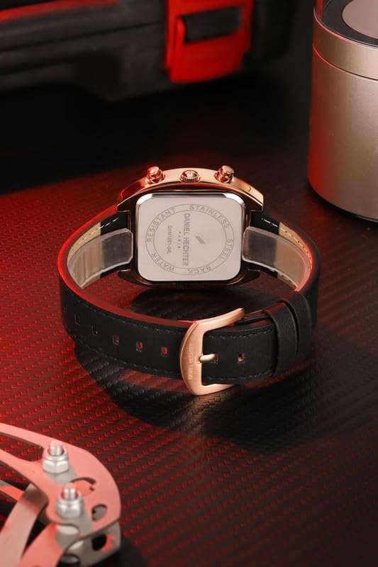 Image of Daniel Hechter Paris Bercy Collection Analog Quartz Watch for Men with Square Dial, Multifunction Sub-Dials, Date Display, Crystal Hour Markers and Leather Strap - DHM1001