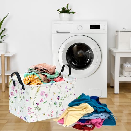 Image of Rectangle Gift Shelf Nursery Storage Basket Laundry Hamper Storage Box and Bins for Home Clothes with Handles