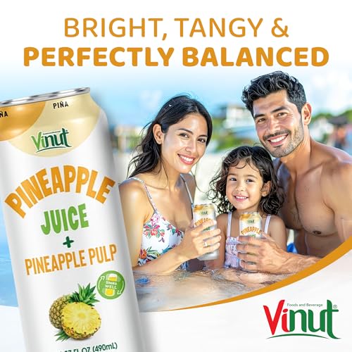 Image of Vinut Natural Pineapple Juice Drink with Pulp, (16.57 fl oz, Pack of 6) - Real Pineapple Juice, No Sugar Added, Gluten Free, GMO-Free