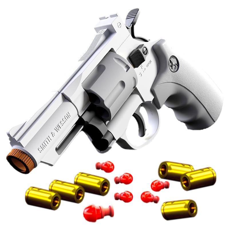 Revolver Toy Gun Pistol, Interlocking Foam Dart Blaster, Safe and Fun Shooting Game for Boys, Puzzle Toys with Soft Bullets, Suitable for 14+ Years Old Boys and Girls (Grey)