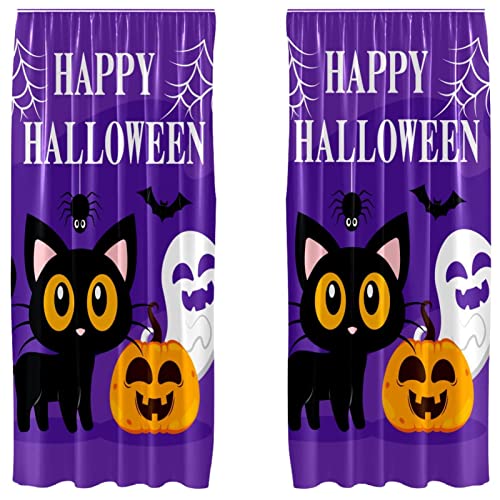 Cortinas opacas de Halloween microfibraaislante textil ventana decorativa 2