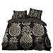 Bettwäsche Set Schwarz Gold Braun Bettbezug für Männer, Zebra gestreifte Ananas Mandala Ethnische Böhmische Blume Pfauenfeder Ripple Print Bettbezug und Kissenbezug (Color 2, 135 x 200 cm)