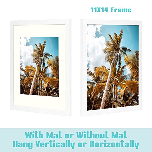 Image of Frametory, 11x14 Picture Frame - Display 8x10 Photo with Mat - Wide Molding - Preinstalled Wall Mounting Hardware (White, 6-Pack)
