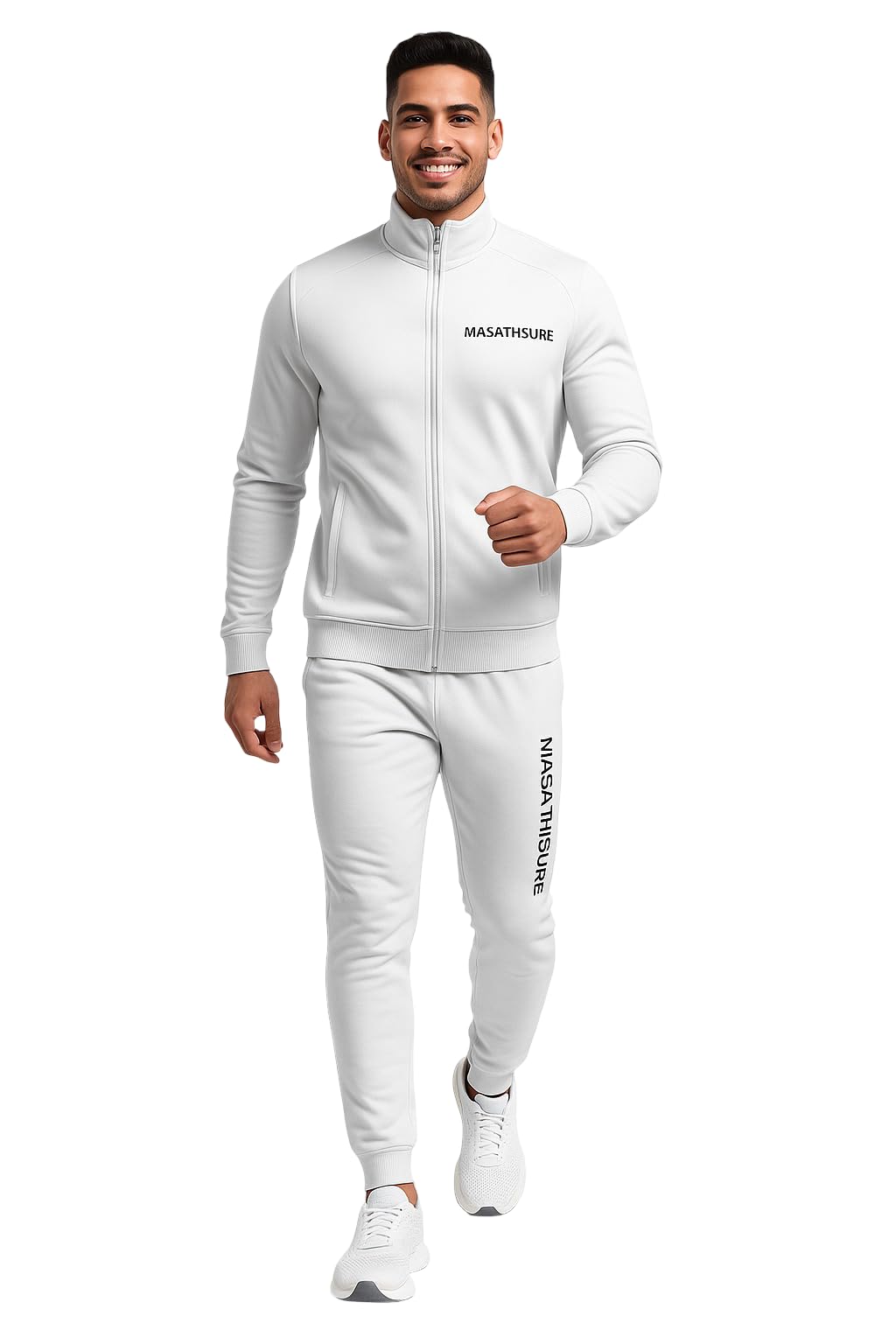 Men’s Cotton Track Suit Set Full Sleeve Zipper Jacket with Track Pant Comfortable Sportswear & Casual Wear for Gym, Walking & Daily Use (IN, Alpha, L, Regular, White)