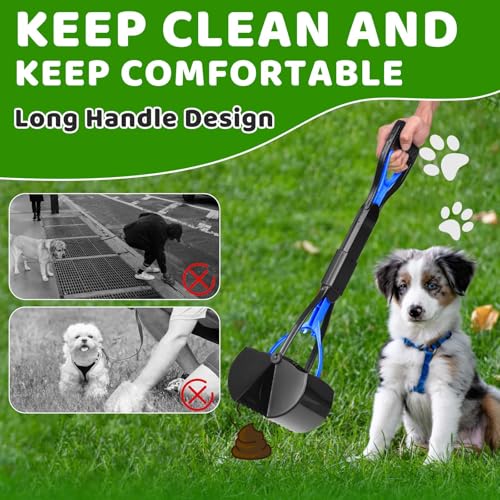 Image of Dog Poop Trash Can Outside with Pooper Scooper and Metal Rake & Tray, 20L /5Gal Dog Waste Trash Can with Lid, Pedal and Removable Inner Waste Bin, Pet Poop Bin with 100 Bags, Blue