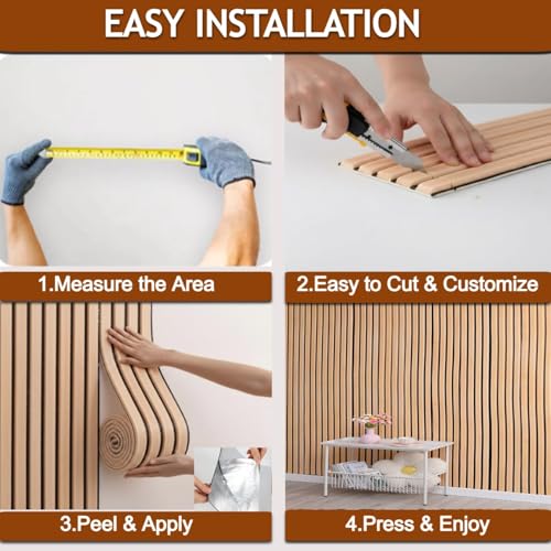 Image of Self Adhesive 3D Wooden Fluted Foam Wall Panel Roll 68 x 280 cm, Waterproof Peel Stick Wall Cladding for Living Room, Bedroom, TV Background Office Cover.