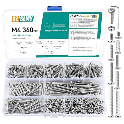 'M4 Schrauben Set, 360 Stück Linsenkopf Sechskantschrauben Mit Muttern Kit, Gewindeschrauben, Maschinenschrauben, Sechskantkopfschrauben Sortiment - M4'