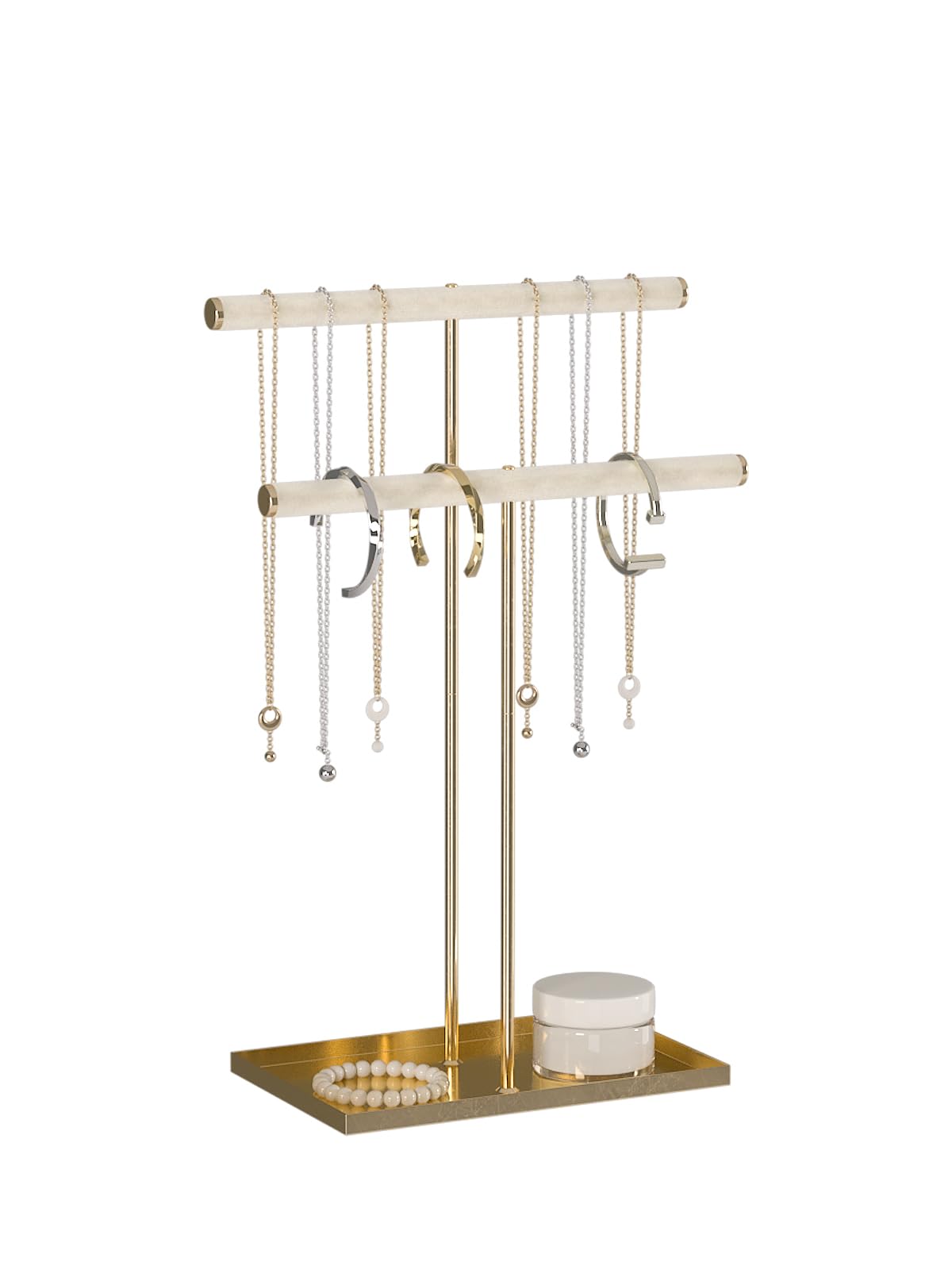 Organiseur de collier en velours à 2 niveaux pour bijoux